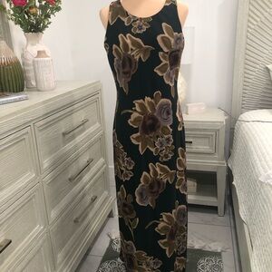 Brown and Green Halter Neck Sheath Maxi Dress